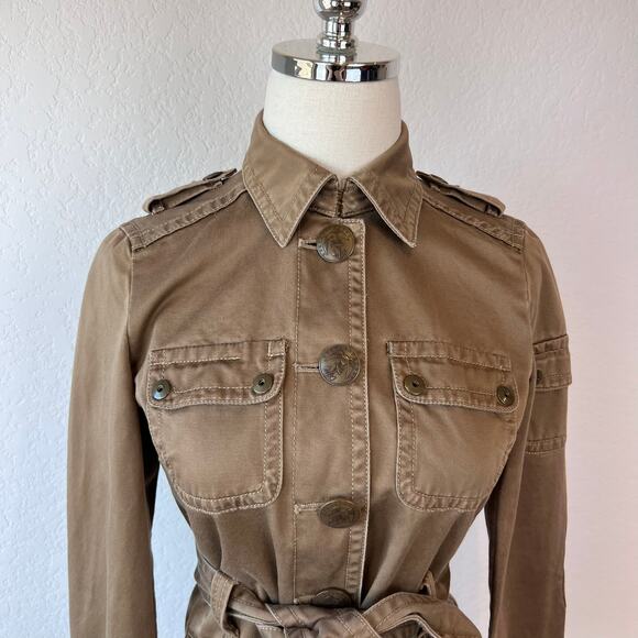 Vintage Y2K J Crew Military Utility Cargo Jacket size XS Cotton Belted Tan - Picture 11 of 14